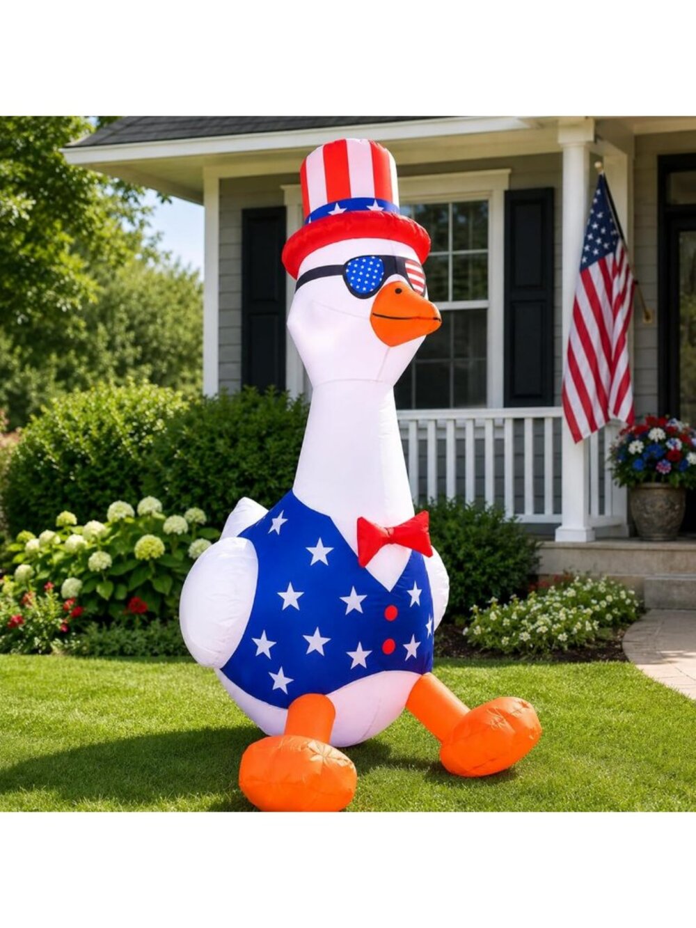 Patriotic 5ft Inflatable Goose with LED Lights | 4th of July Yard Decor
